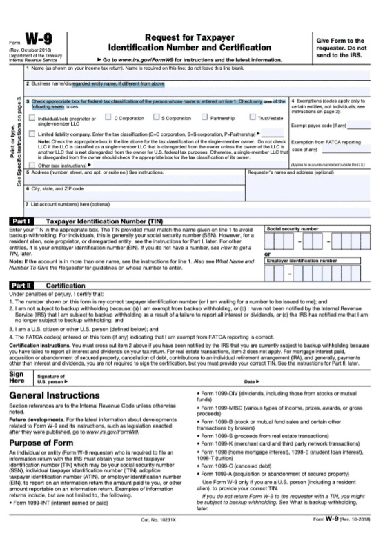 Request for taxpayer identification number and certification